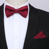 Paisley Floral Suspender Pre-Tied Bow Tie Handkerchief - C6-MAROON 
