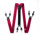 Paisley Floral Suspender Pre-Tied Bow Tie Handkerchief - A14 - RED 