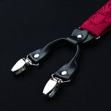 Paisley Floral Suspender Pre-Tied Bow Tie Handkerchief - A14 - RED 