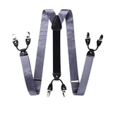 Solid Suspender Pre-Tied Bow Tie Handkerchief - A10-GREY 