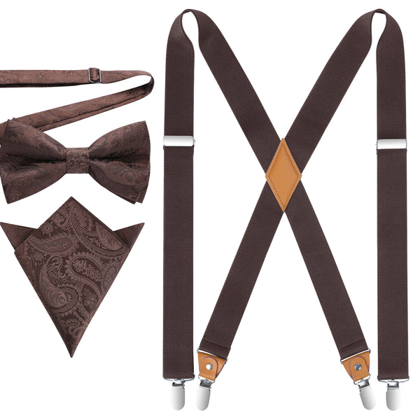X-shaped Adjustable Suspender with 4 Clips - MAROON 