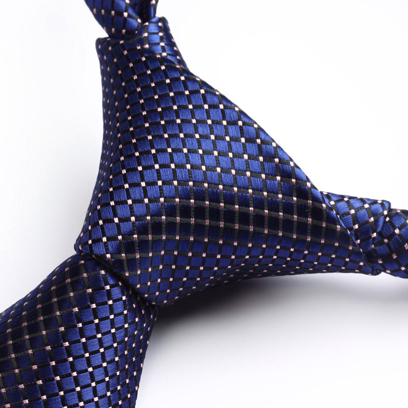 Plaid Tie Handkerchief Set - B-NAVY BLUE 