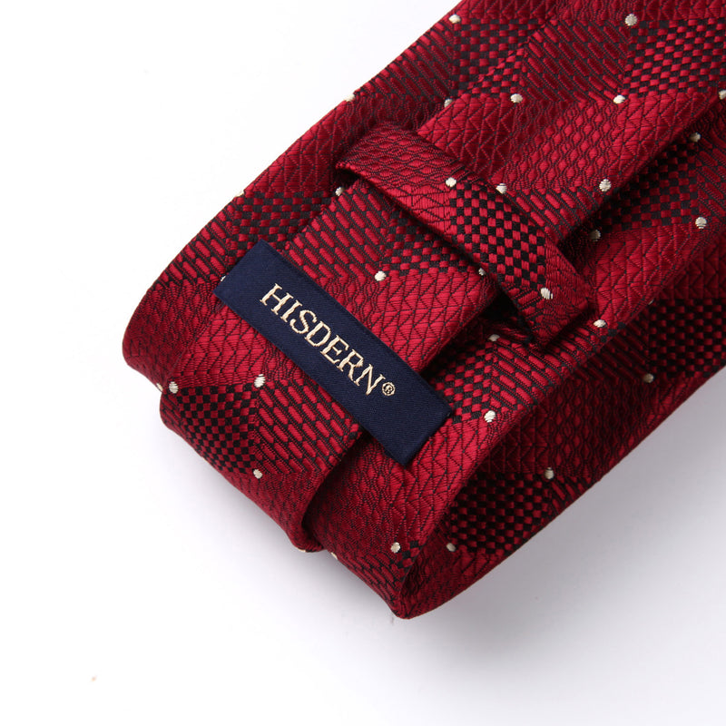 Plaid Tie Handkerchief Set - B-DARK RED 