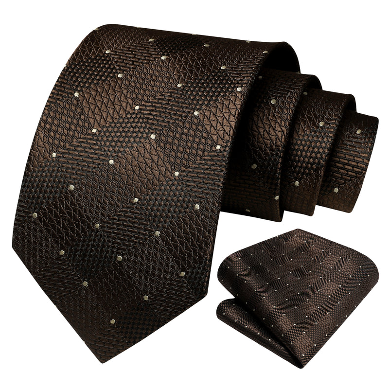 Plaid Tie Handkerchief Set - BROWN