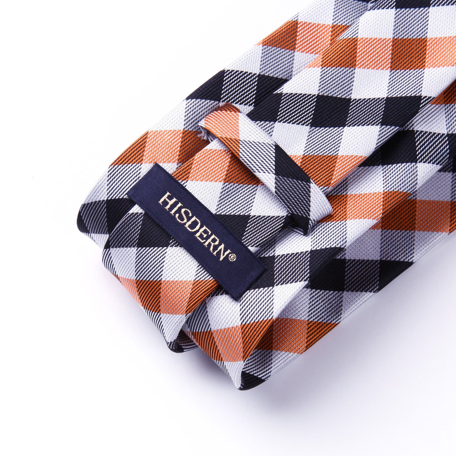 Plaid Tie Handkerchief Set - B-ORANGE/BLACK/WHITE