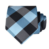Plaid Tie Handkerchief Set - BLUE/BLACK