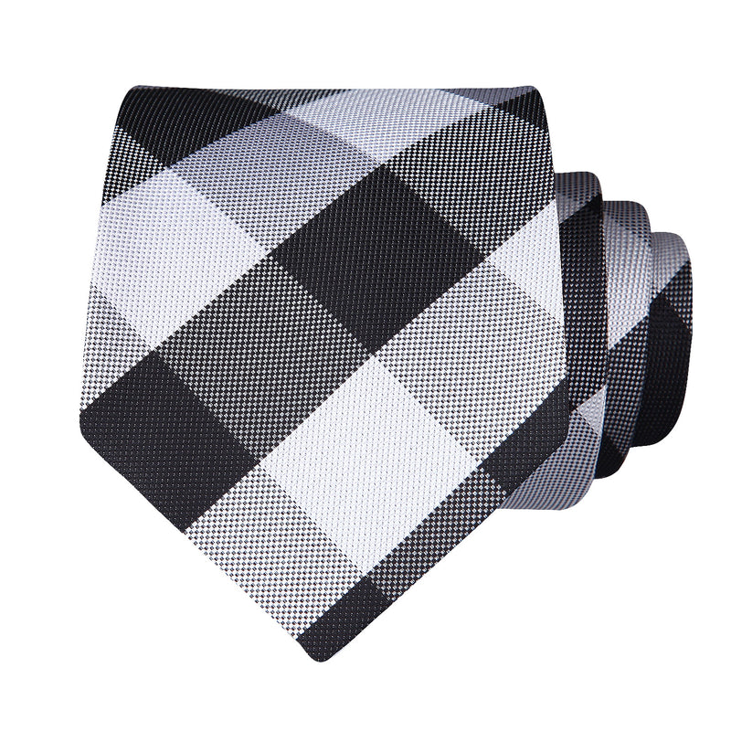 Plaid Tie Handkerchief Set - BLACK