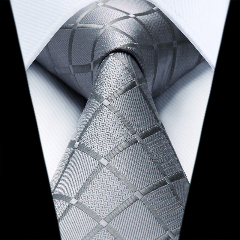 Plaid Tie Handkerchief Set - GRAY 2