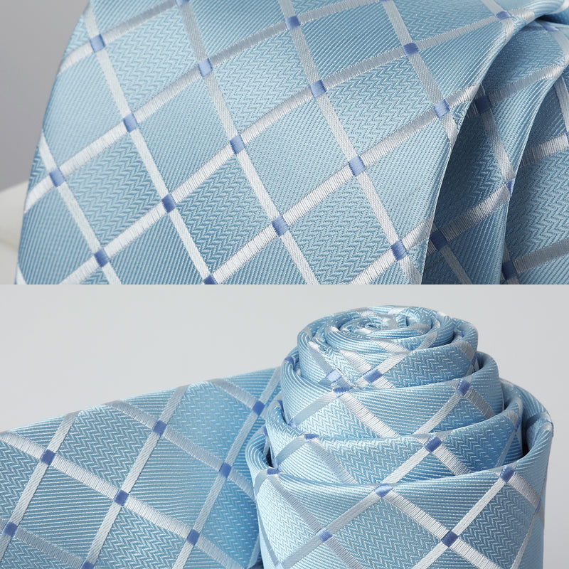 Plaid Tie Handkerchief Set - A6-BLUE