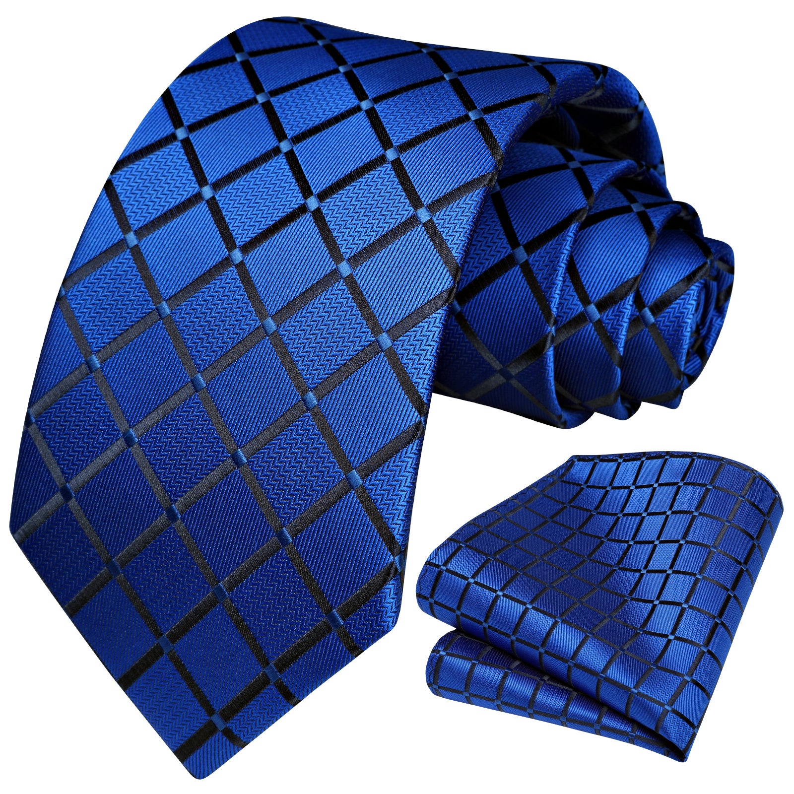 Plaid Tie Handkerchief Set -  A6-ROYAL BLUE