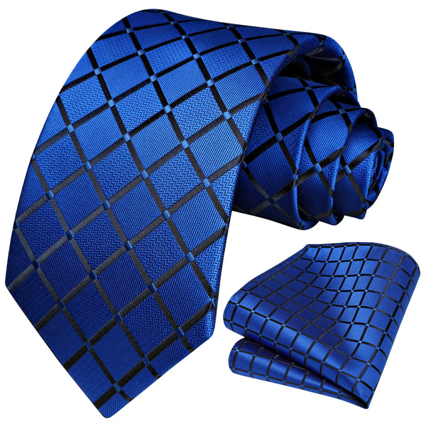 Plaid Tie Handkerchief Set -  A6-ROYAL BLUE 