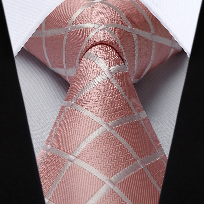 Plaid Tie Handkerchief Set - A7-PINK