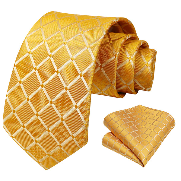 Plaid Tie Handkerchief Set - Yellow