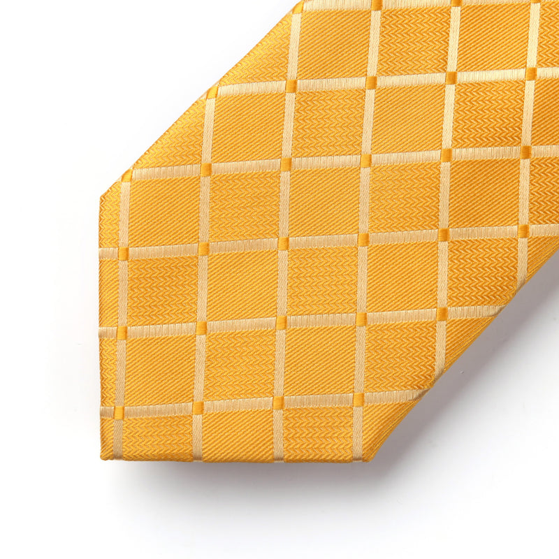 Plaid Tie Handkerchief Set - Yellow