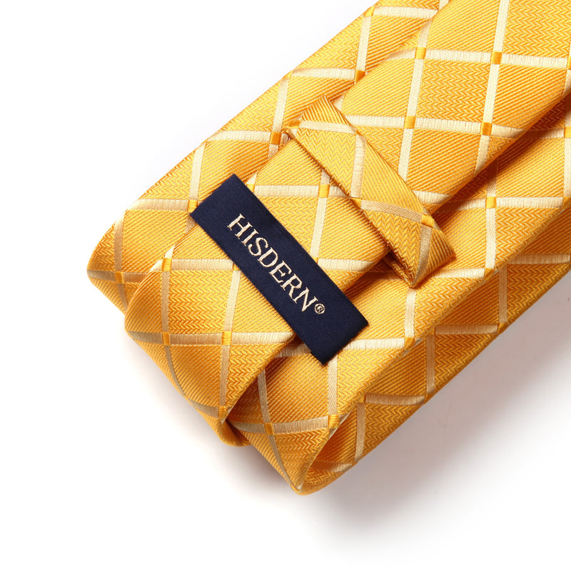 Plaid Tie Handkerchief Set - Yellow