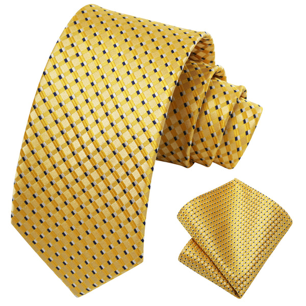 Plaid Tie Handkerchief Set - YELLOW 
