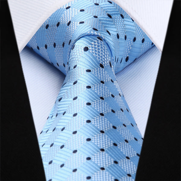 Plaid Dot Tie Handkerchief Set - LIGHT BLUE