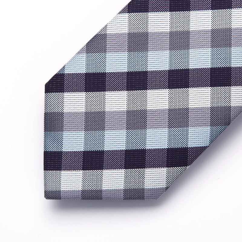 Plaid Tie Handkerchief Set - B-BLUE & GRAY/WHITE CHECK 