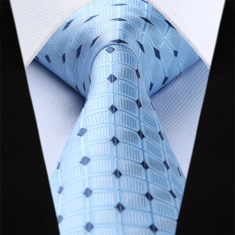 Plaid Tie Handkerchief Set - 052-LIGHT BLUE/NAVY BLUE