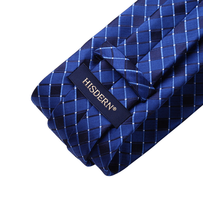 Plaid Tie Handkerchief Set - BLUE-3 