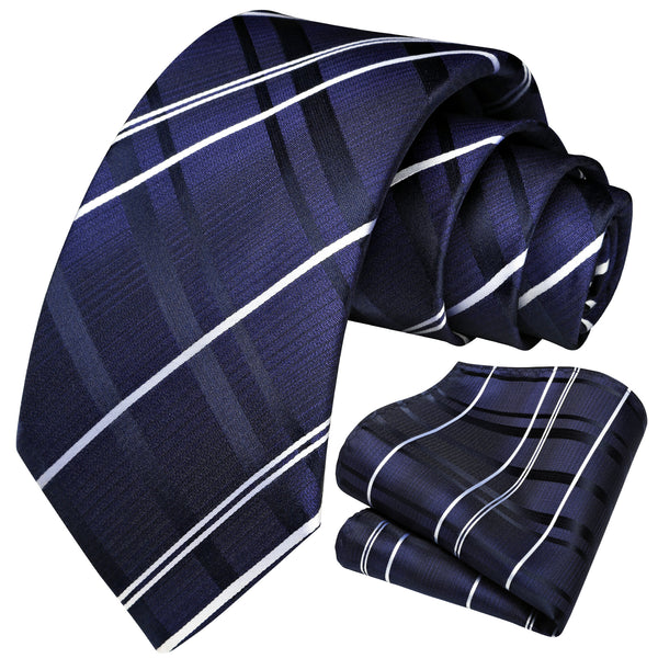 Plaid Tie Handkerchief Set - NAVY BLUE 1 