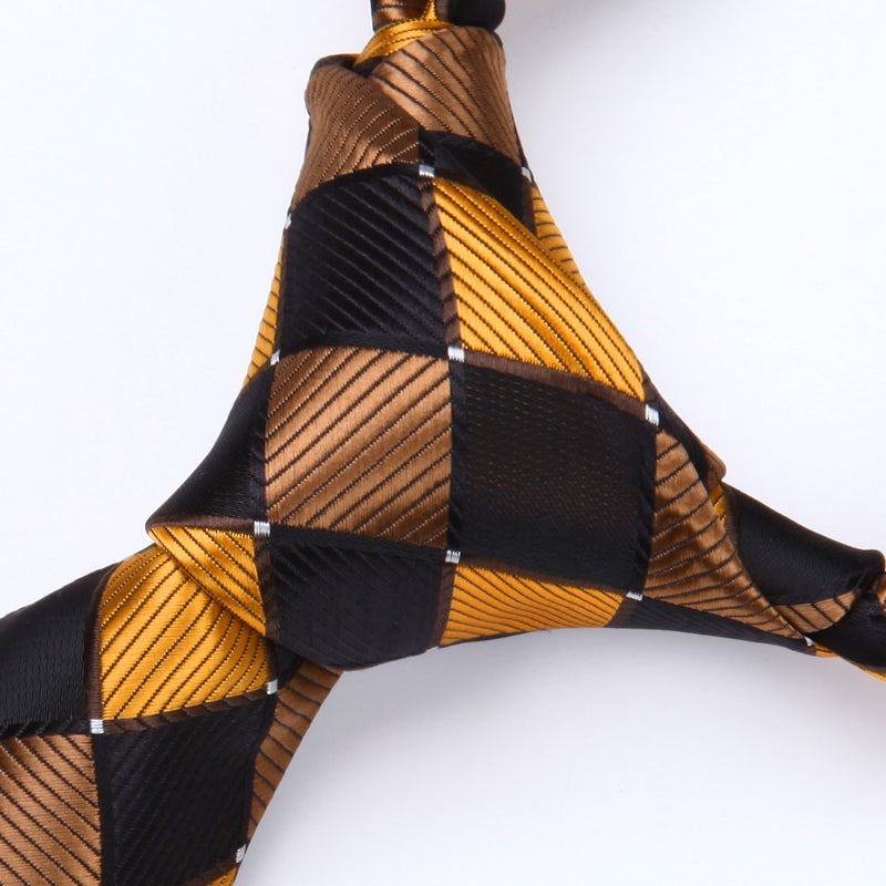 Plaid Tie Handkerchief Set - E-BLACK/GOLD 