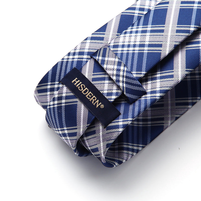 Plaid Tie Handkerchief Set - D-BLUE/WHITE