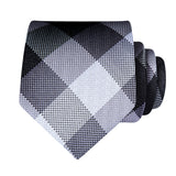 Plaid Tie Handkerchief Set - BLACK/GREY/WHITE