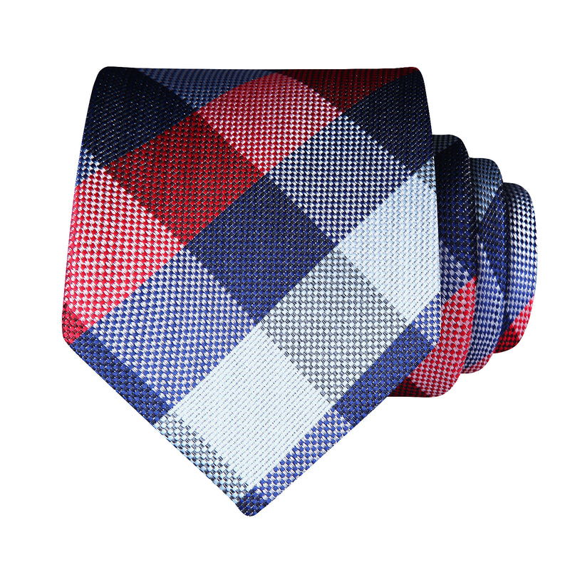 Plaid Tie Handkerchief Set - BLUE/RED/WHITE