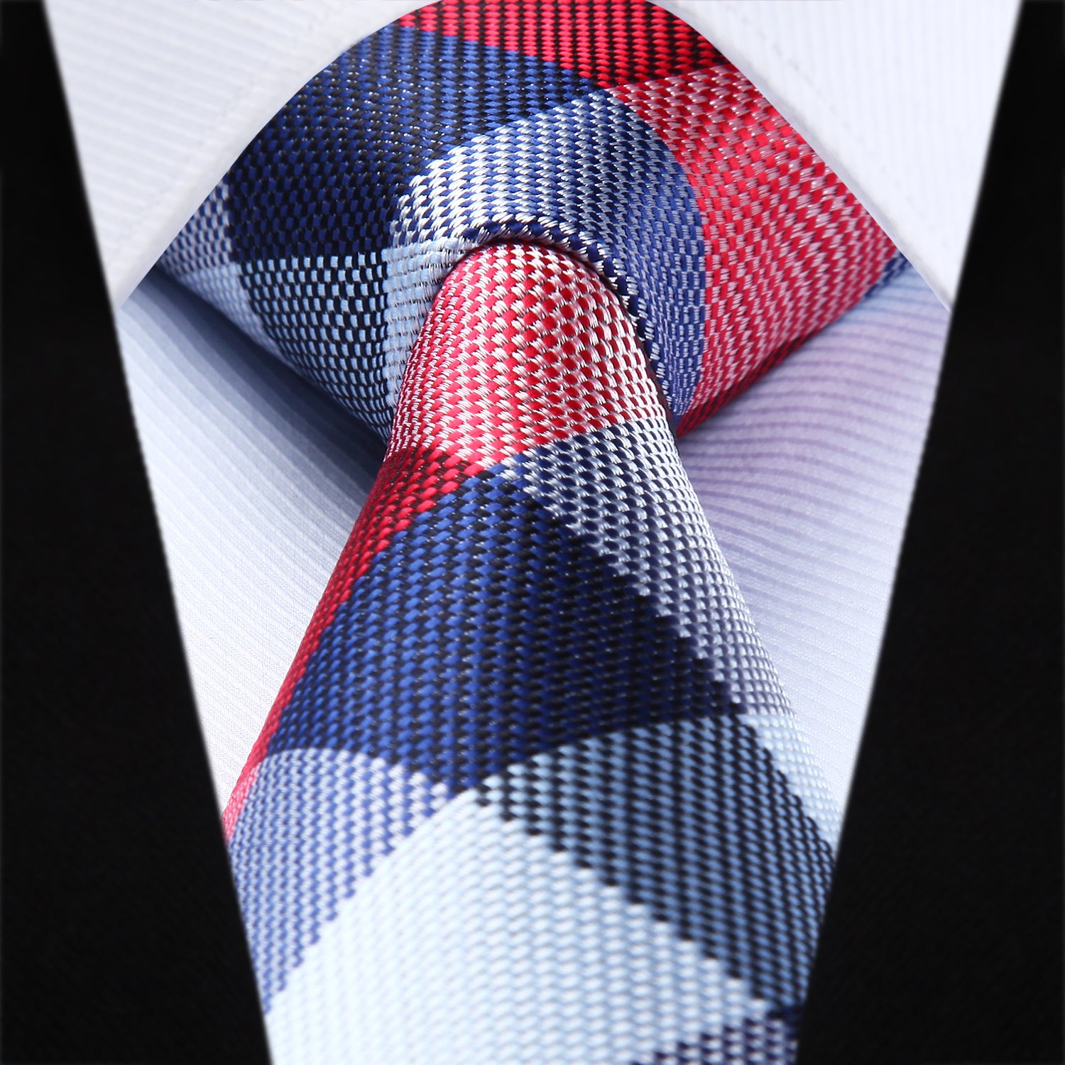 Plaid Tie Handkerchief Set - B-BLUE/RED/WHITE