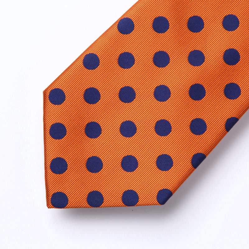 Polka Dot Tie Handkerchief Set - C-ORANGE/NAVY BLUE 