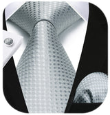 Houndstooth Tie Handkerchief Cufflinks - SILVER 
