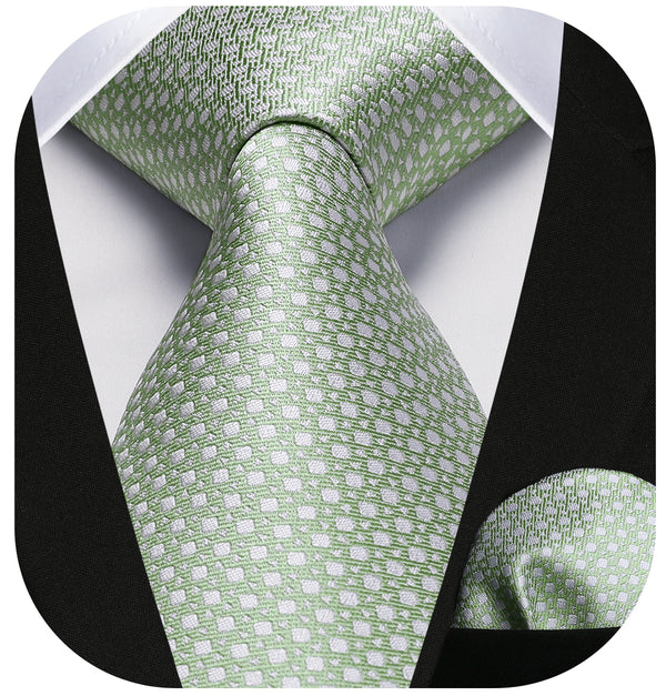Houndstooth Tie Handkerchief Set - 02-SAGE GREEN 