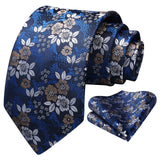 Floral 3.4 Tie Handkerchief Set - 06-NAVY BLUE/BROWN/WHITE 