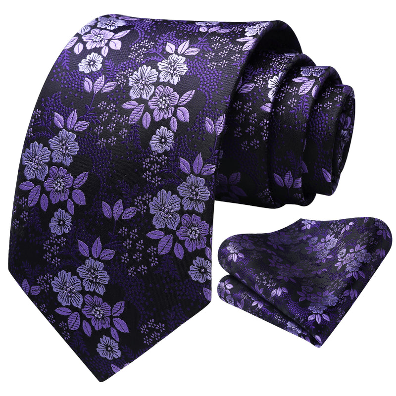 Floral Tie Handkerchief Set - PURPLE