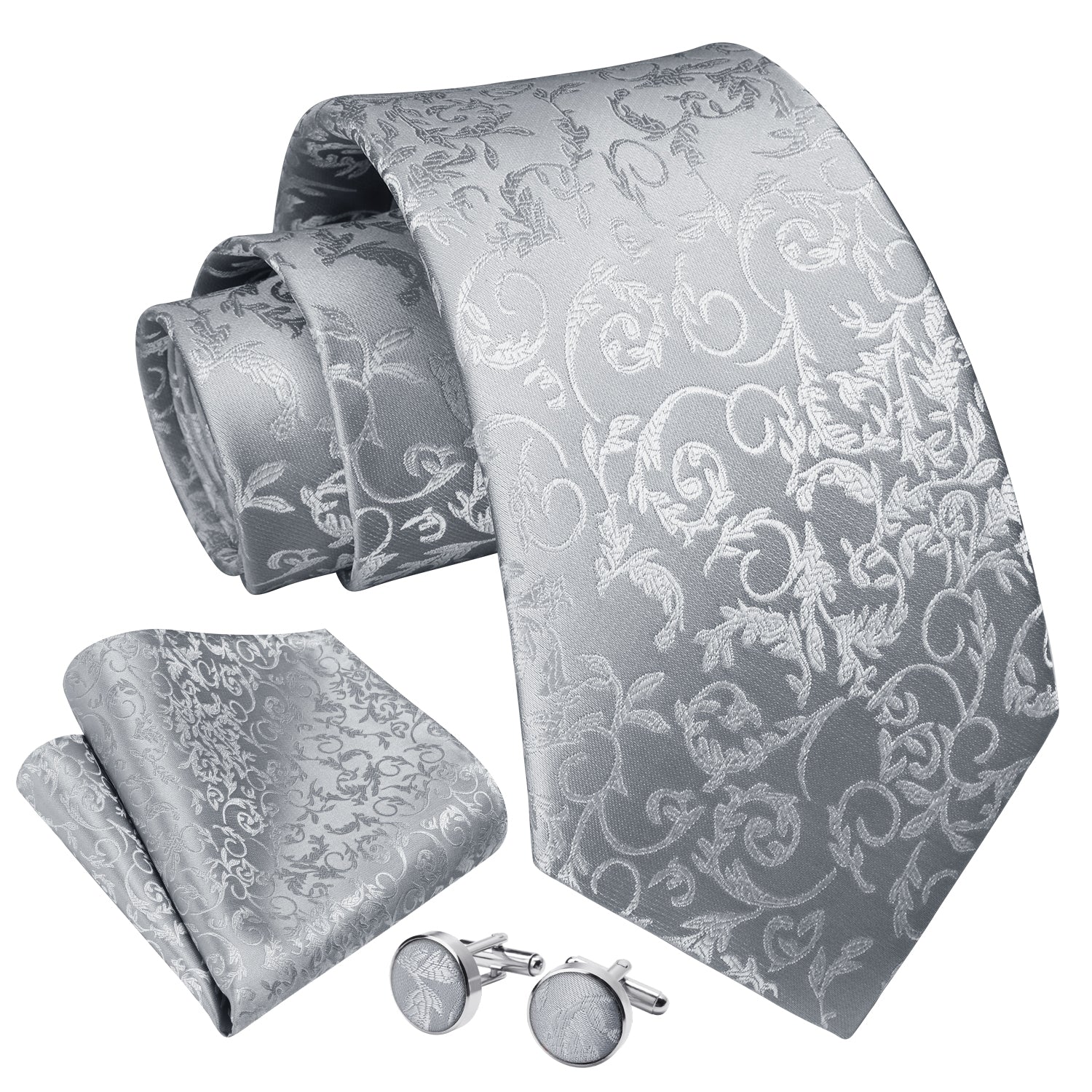 Paisley Tie Handkerchief Cufflinks - F2-SILVER
