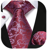 Floral Tie Handkerchief Cufflinks - RED 