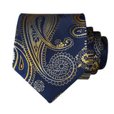 Paisley Floral Tie Handkerchief Set - GOLD /BLUE