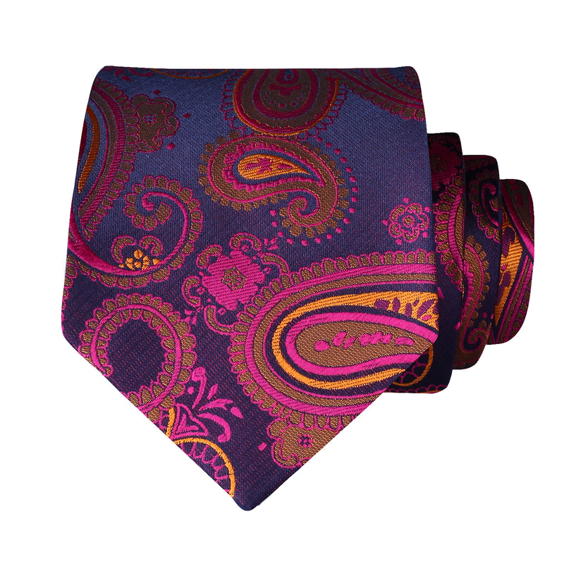 Paisley Floral Tie Handkerchief Set - VIOLET RED/ORANGE