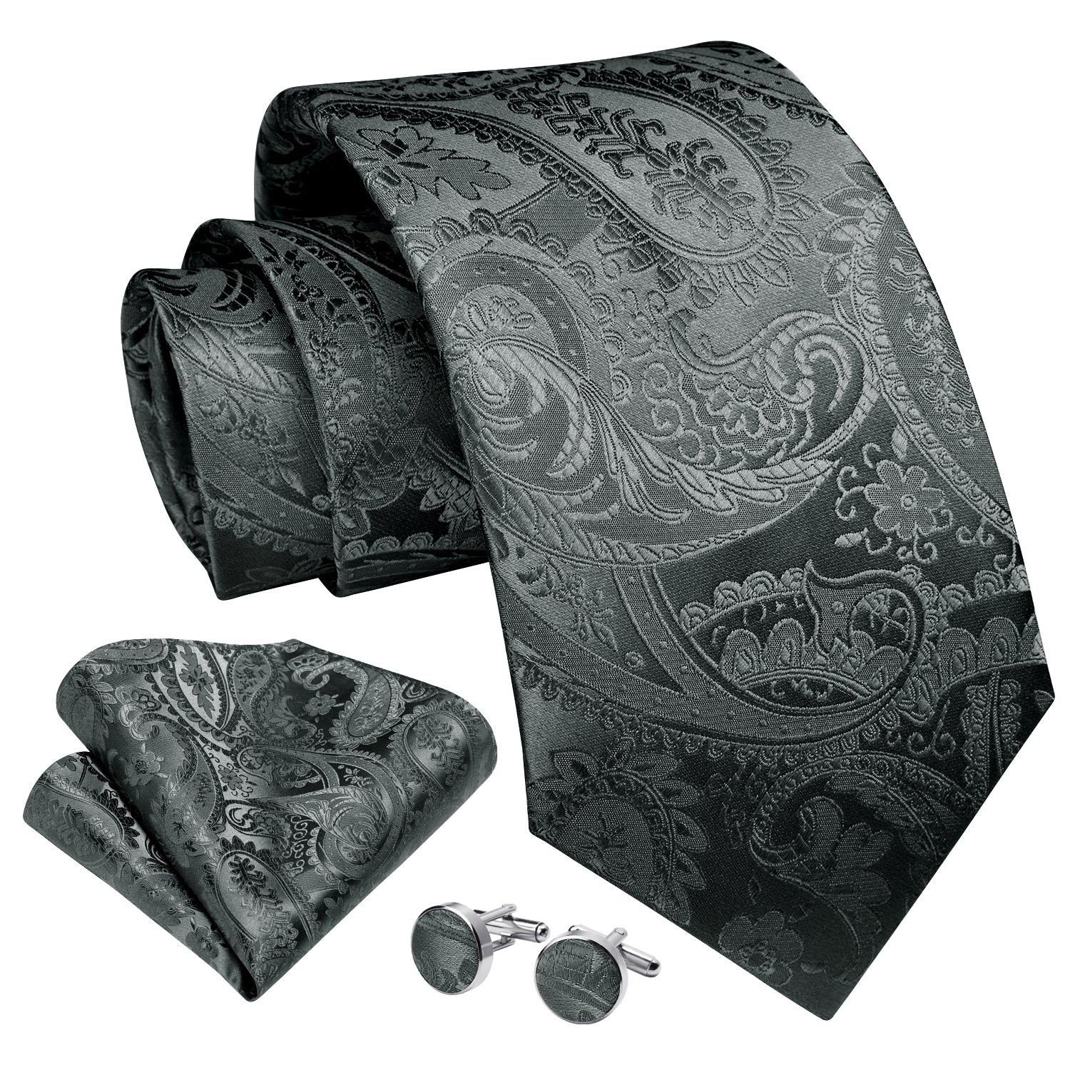 Paisley Tie Handkerchief Cufflinks - GREY-1