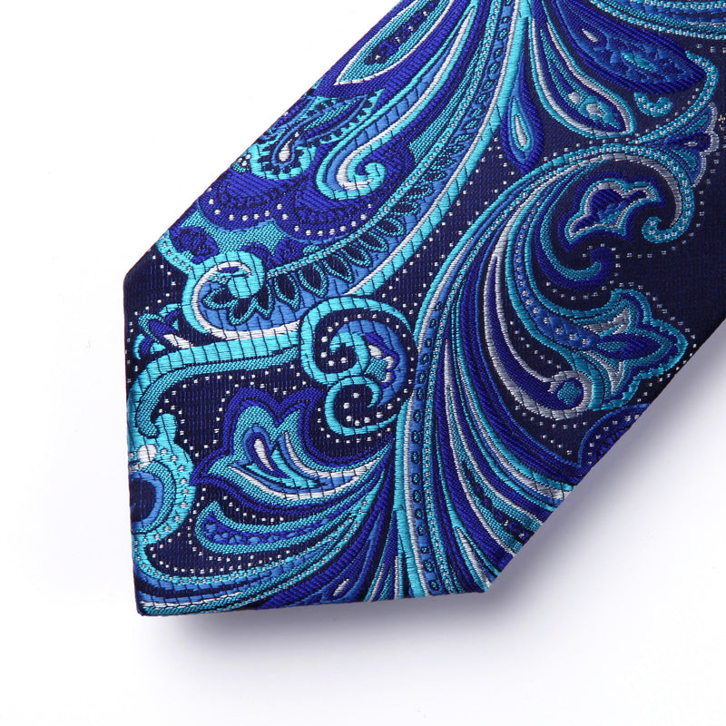 Paisley Tie Handkerchief Set - A19-NAVY BLUE/WHITE 