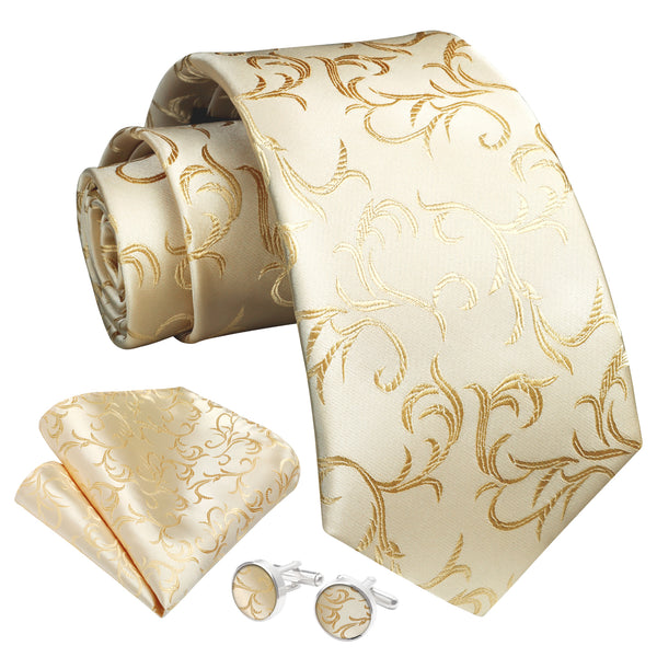 Floral Tie Handkerchief Cufflinks - A-CHAMPAGNE 