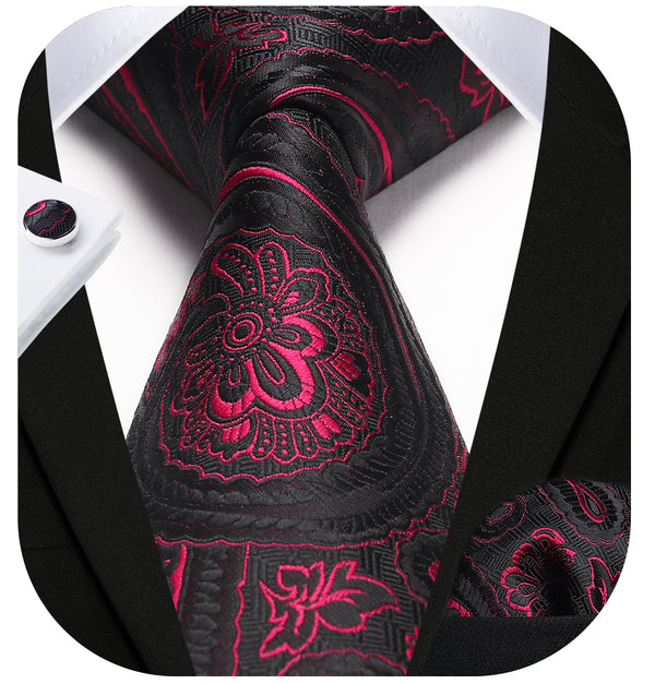 Paisley Tie Handkerchief Cufflinks -  BURGUNDY-2 