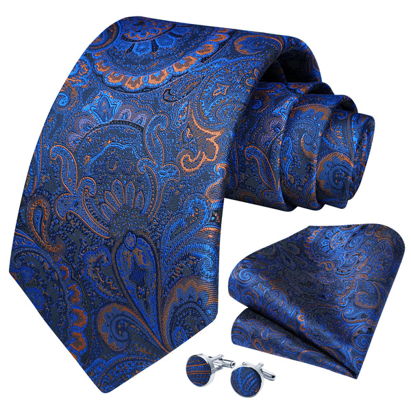 Paisley Tie Handkerchief Cufflinks - NAVY BLUE 