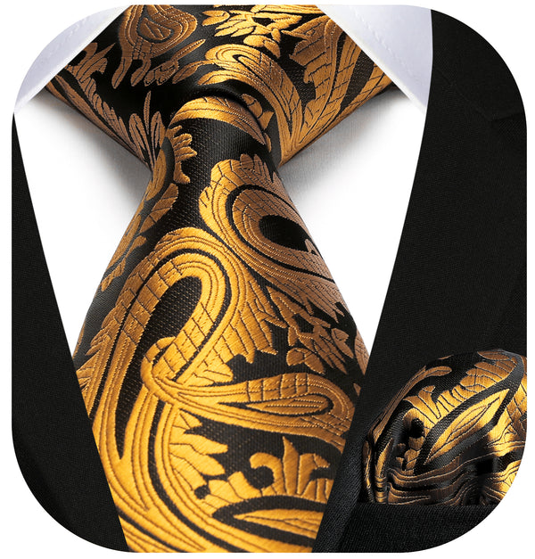 Paisley Tie Handkerchief Set - ORANGE/BLACK 