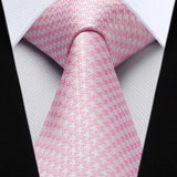 Houndstooth Tie Handkerchief Set - PINK/WHITE