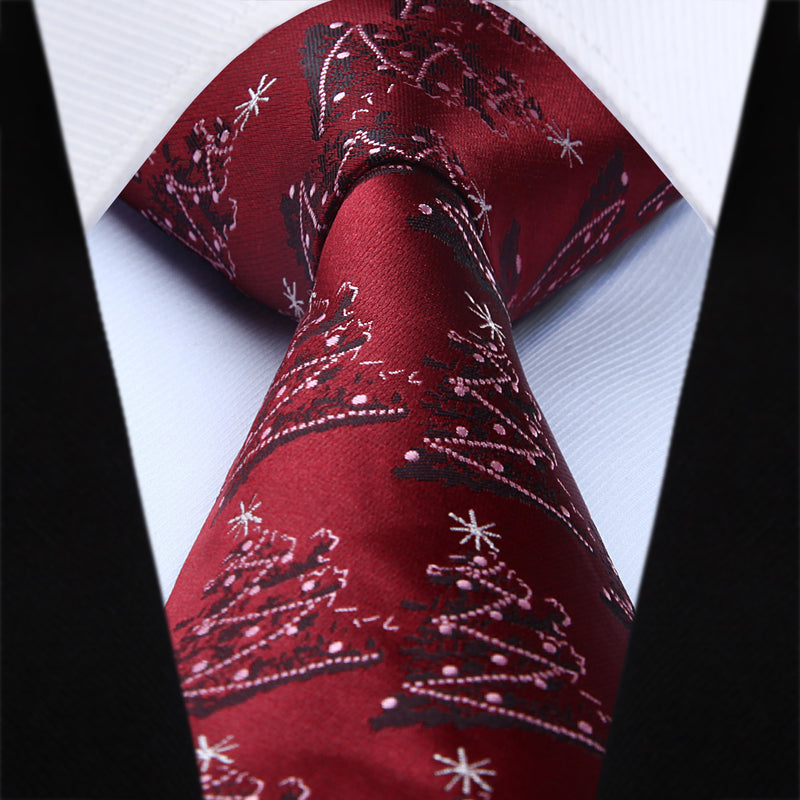 Christmas Tie Handkerchief Set - BURGUNDY/BLACK