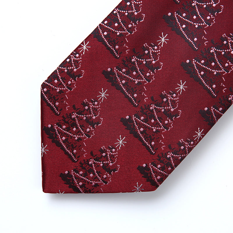 Christmas Tie Handkerchief Set - BURGUNDY/BLACK