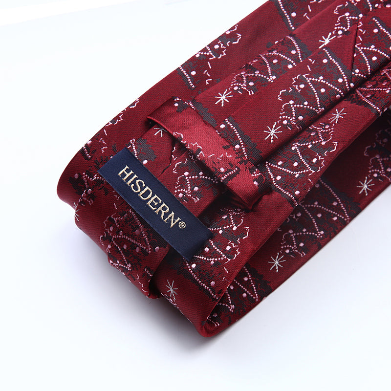 Christmas Tie Handkerchief Set - BURGUNDY/BLACK