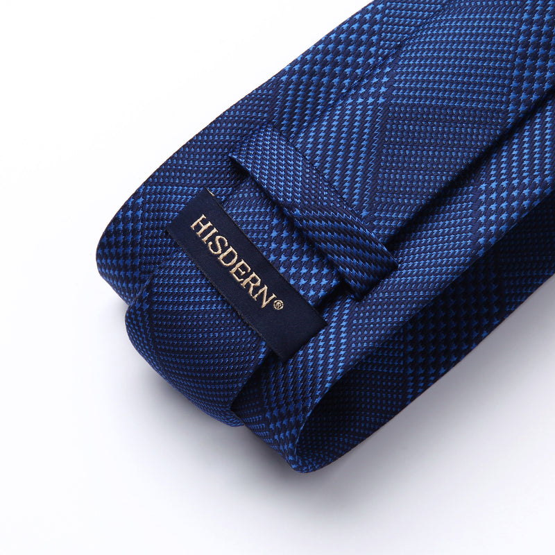 Houndstooth Tie Handkerchief Set - A-12 BLUE/NAVY BLUE 